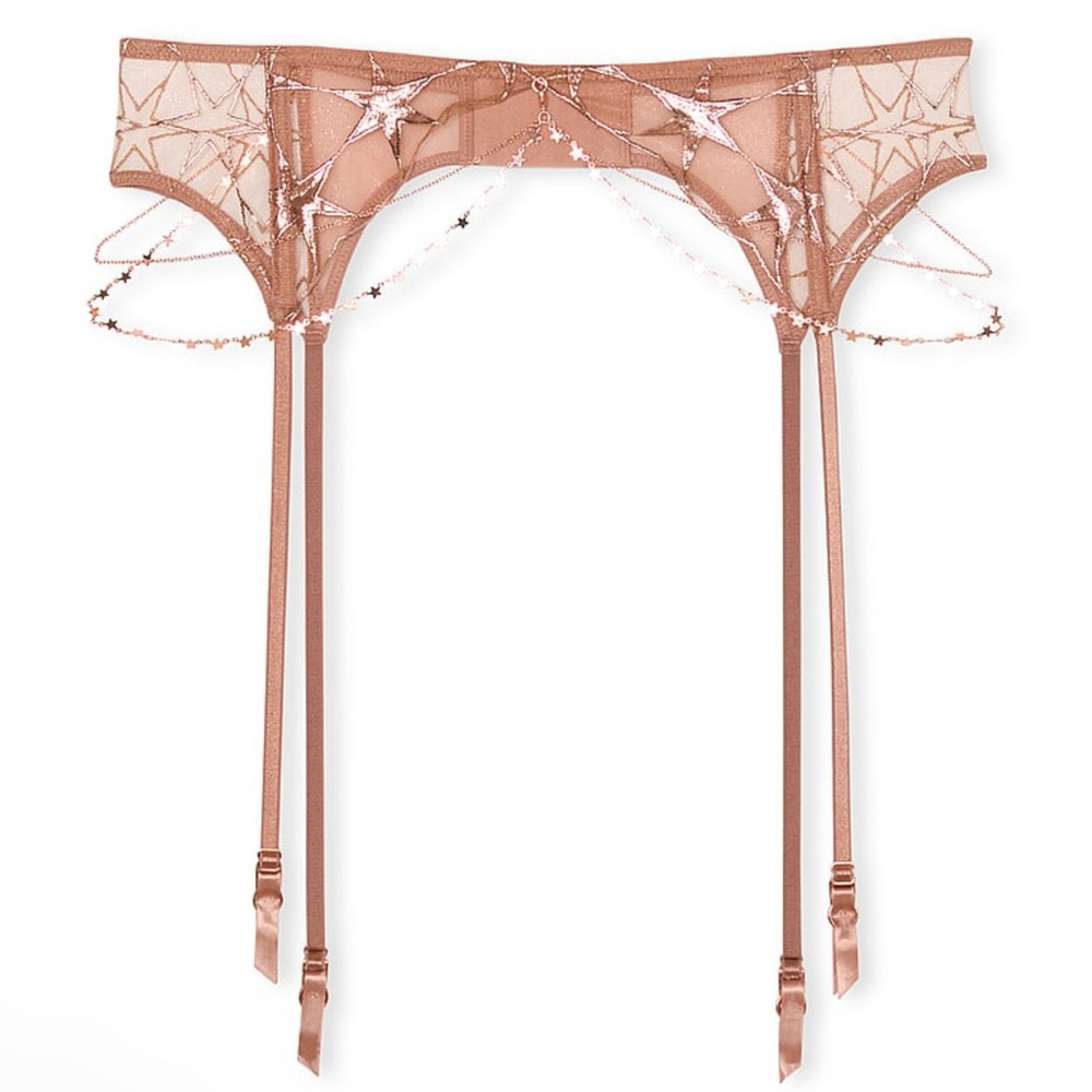Victoria’s Secret very sexy Stardust embroidery rose gold chain  garter belt